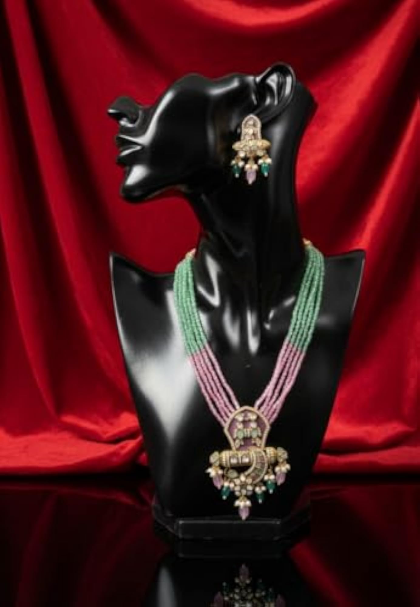 Flower Pendant Necklace Set with Beads & Pearl Chain